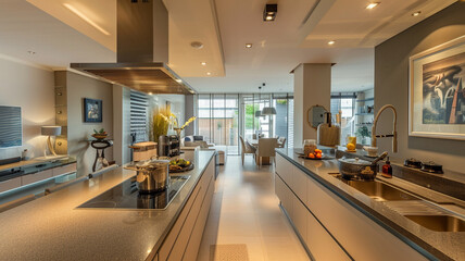 Wall Mural - View of an elegant kitchen featuring a worktop and cooking equipment.