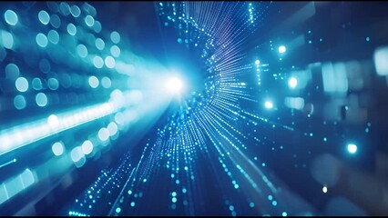 Poster - Cybersecurity and information technology concept with digital data stream in blue