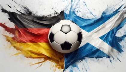 Wall Mural - Germany and Scotland flag on white background with football in the middle,European Championship art design