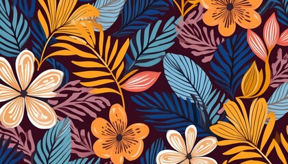 Wall Mural - Modern tropical floral pattern. Colorful abstract contemporary seamless pattern. Hand drawn unique print