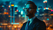 © wasan - Entrepreneur in front of a city skyline, representing modern business and innovation