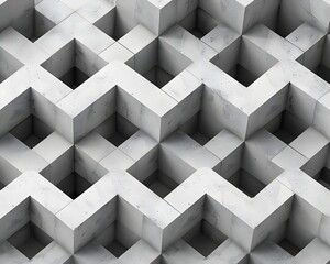 Poster - Captivating Geometric Tessellation in Monochromatic Palette Evoking Depth and Illusion