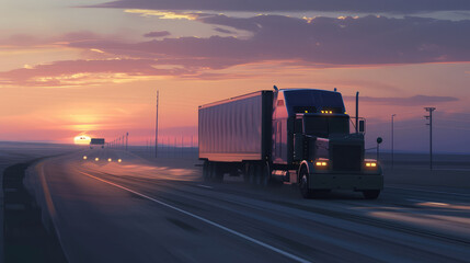 Wall Mural - Semi Truck on Highway at Sunrise Delivery