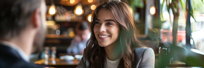Poster - Businesswoman looking at colleague in cafe