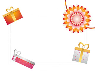 Sticker - Raksha Bandhan Festival Elements Decorated on Gradient Red and Purple Background and Copy Space.