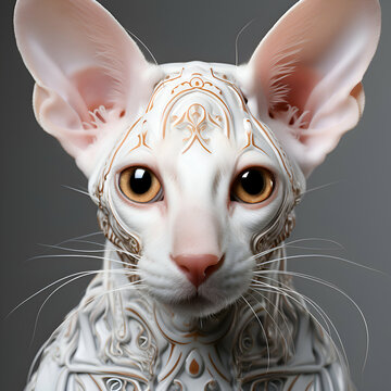3d rendering of a white cat with a pattern on the skin
