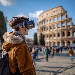 Poster - Student Exploring Ancient Rome Through Virtual Reality Headset for Educational Field Trip