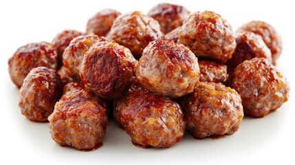 Wall Mural - Savory Meatballs with Sauce on White Background: Closeup Cut of Delicious Cooked Meatball, Food Magazine Style Photography