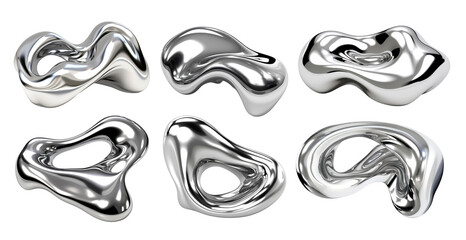 Canvas Print - 3d chrome abstract shape png on transparent background