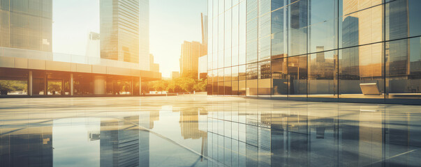 Sticker - Sunset Glow Over Modern Cityscape Reflection