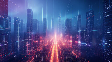 Wall Mural - Futuristic city with sleek skyscrapers and advanced technology.