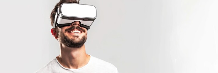 Poster - A man exudes joy while wearing innovative virtual glasses in a futuristic setting. Generative AI