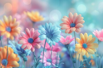 Wall Mural - Bright flowers field bokeh light