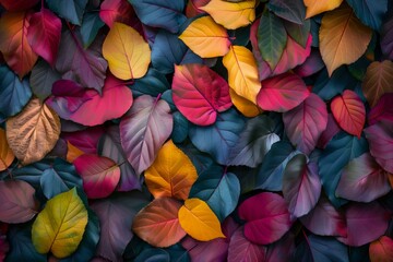 Canvas Print - Colorful autumn leaves on a wall