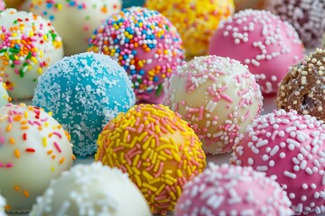 Poster - Colorful cake balls with sprinkles close up