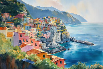 Sticker - Cinque Terre, Aquarell

