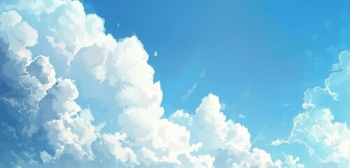 Poster - Bright Blue Sky with Picturesque Fluffy Clouds