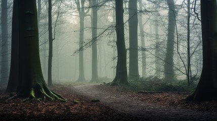 Poster - Woods misty morning scene