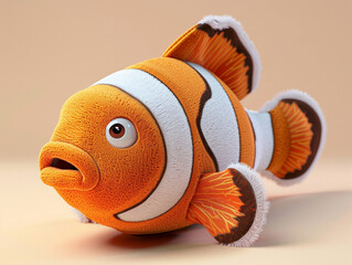 Wall Mural - Cute and kawaii squishy clown fish plush toy. It is smiling and has beautiful eyes. 