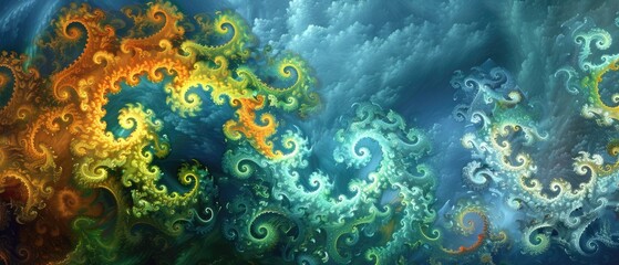 Wall Mural - Vibrant fractal artwork with swirling colors and intricate patterns, ideal for backgrounds and modern design projects.