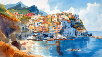 Sticker - Cinque Terre, Aquarell

