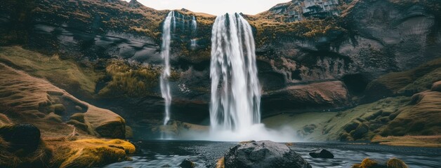 Canvas Print - Serene Waterfall Oasis in Lush Green Valley