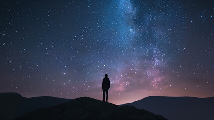 a person experiencing awe while stargazing on a clear night, generative ai