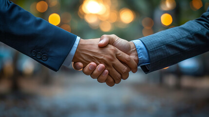 Wall Mural - Two people shaking hands in a business setting.