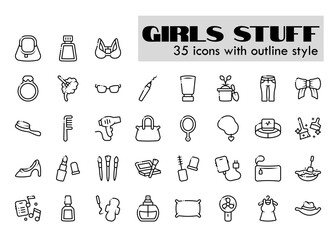 Wall Mural - girl or woman stuff outline icon set