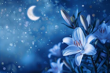 Wall Mural - White flowers on blue background