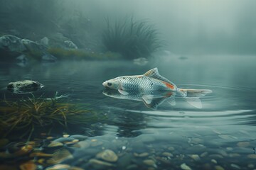 Wall Mural - A fish swimming in water