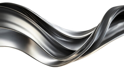 Wall Mural - Abstract fluid metal bent form. Metallic shiny curved wave in motion. Cut out design element steel texture effect.