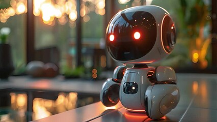 Poster - A robot is sitting on a table in front of a window, quietly observing the view outside.
