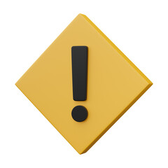 Fototapete - 3D exclamation mark icon, Yellow warning sign symbol alert safety danger caution illustration icon security isolated on transparent background