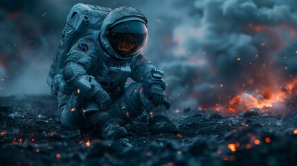 Canvas Print - AI generated illustration of an astronaut in a space suit in the outer space