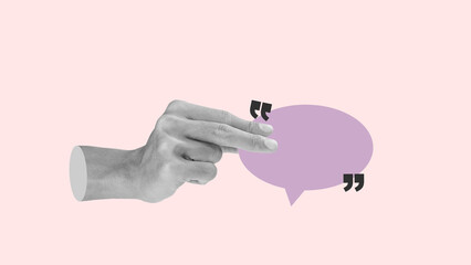 Poster - A human hand holding a speech bubble