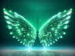 © Leohoho - Beautiful magic angel wings spread wide on black background. 3D illustration of shimmering green fantasy wings