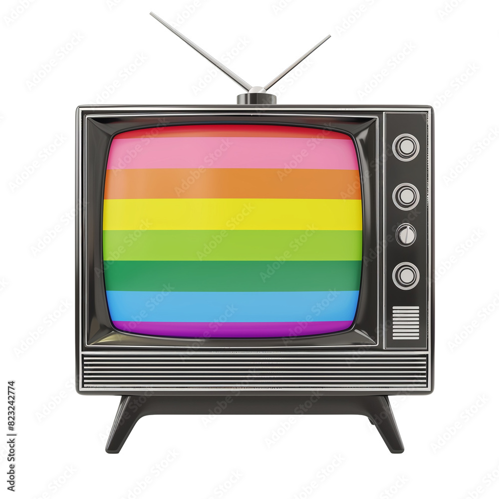 Vintage television with a rainbow-colored screen isolated on a ...