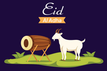 Wall Mural - Happy Eid Adha concept. Colored flat vector illustration isolated.