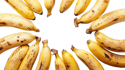 Wall Mural - Ripe spotty bananas arranged in a circular pattern, isolated on a transparent background, ideal for organic food concepts and health-related content