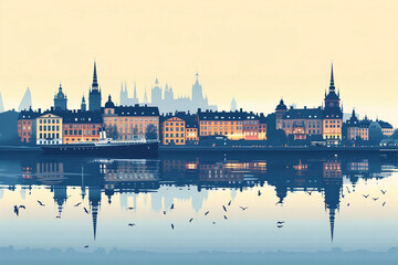 Wall Mural - Stockholm vector city skyline 
