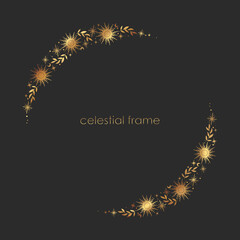 Wall Mural - vector mystic celestial frame with stars, crescents, leaves and a copy space. banner with an elegant