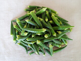 Okra, fresh closeup green Vegetable