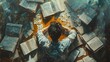 © ArthurGraphix - Man overwhelmed with books and papers, representing stress from intense study or work. Captures the emotional strain of academic pressure.