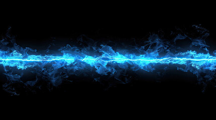 Lightning, electric thunderbolt strike of blue color isolated on black background