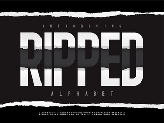 Poster - Paper ripped style alphabet design with uppercase, numbers and symbols