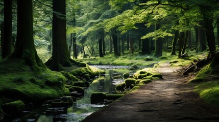 Wall Mural - Tranquil woodland scenery nature background