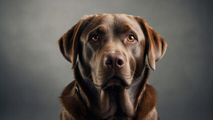 Poster - AI generated illustration of a Labrador Retriever on a gray background