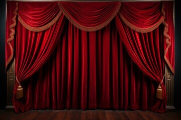 vibrant theater red velvet curtain. culture art. generate ai