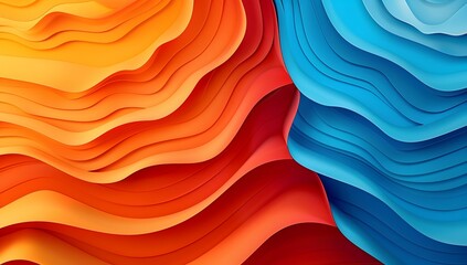 Aufkleber - Abstract background with colorful paper waves in orange, blue and red colors
